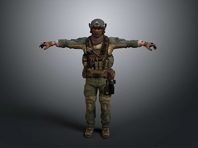 3D Tactical Soldier Figure In Camouflage Uniform With Helmet Goggles And Gear 3d model