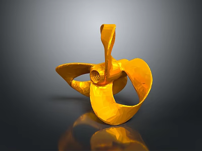 Yellow Three Bladed Propeller With Shiny Metallic Surface And Dark Background Reflection 3d model