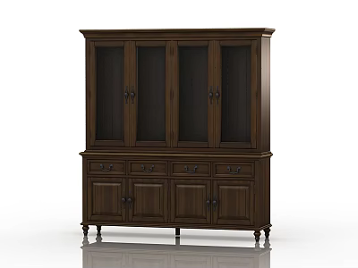 Classic Wooden Wardrobe With Glass Doors And Drawers For Bedroom Storage Design 3d model