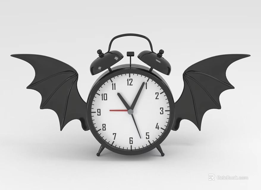 Unique Black Alarm Clock With Bat Wings And Double Bells Design 3d model