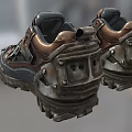 Outdoor Shoes With Brown And Gray Color Metal Accents Thick Sole And Zipper Details