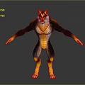 Anthropomorphic Wolf Character 3D Model in Standing Pose with Yellow Black White Fur