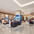 Modern Service Hall With Open Layout Waiting Area Information Screens And Marble Flooring