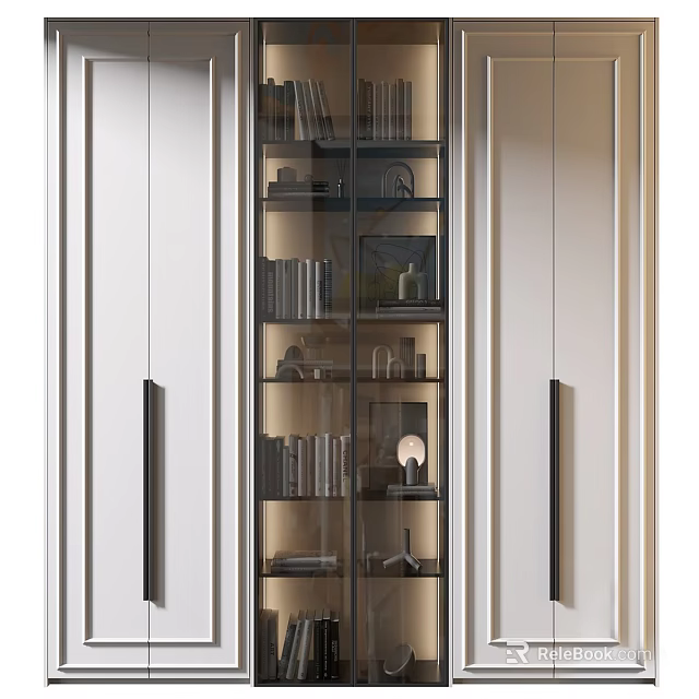 Modern White Wardrobe With Glass Doors Interior Shelves Lighting And Black Accents 3d model 