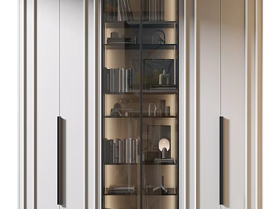 Modern White Wardrobe With Glass Doors Interior Shelves Lighting And Black Accents 3d model