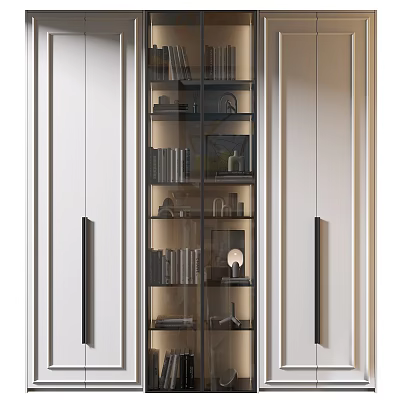 Modern White Wardrobe With Glass Doors Interior Shelves Lighting And Black Accents 3d model