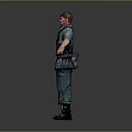 Male Character in Dark Blue Uniform Standing with Arms Outstretched on Grey Gradient Background