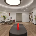 Modern Service Hall Interior Design With Service Desks Digital Display And Green Plants