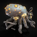 Mechanical Octopus Like Game Movie Character With Glowing Eyes And Metallic Tentacles