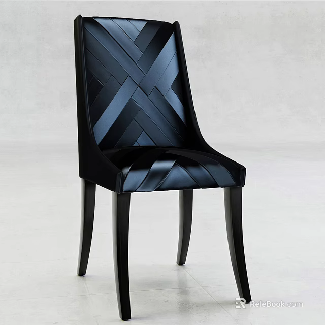 Stylish Black Modern Dining Chair With Interlaced Geometric Pattern On Backrest 3d model 
