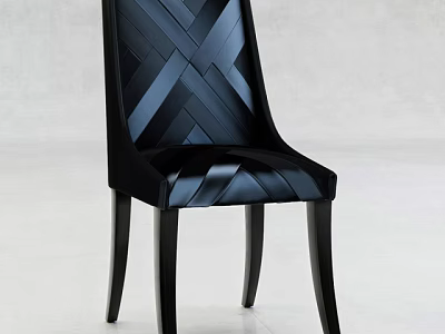 Stylish Black Modern Dining Chair With Interlaced Geometric Pattern On Backrest 3d model