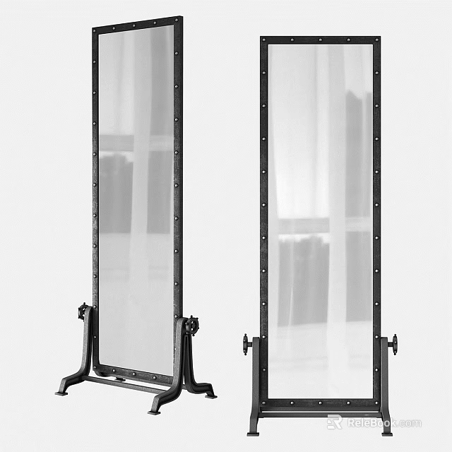 Modern Floor Mirror With Black Metal Stand And Clear Reflective Surface 3d model 