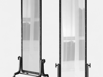 Modern Floor Mirror With Black Metal Stand And Clear Reflective Surface 3d model
