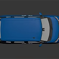 Blue Compact Van 3D Model with Modern Design on Reflective Dark Background