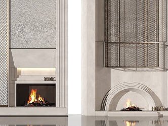 Quiet fireplace background wall 3d model