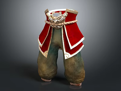 Character Lower Body Costume With Red Belt Golden Decoration And Green Pants Worn Cuffs 3d model
