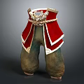 Character Lower Body Costume With Red Belt Golden Decoration And Green Pants Worn Cuffs
