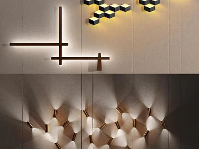 Modern Geometric Wall Lamps With Metal Frames And Warm Lighting For Interior Decoration 3d model