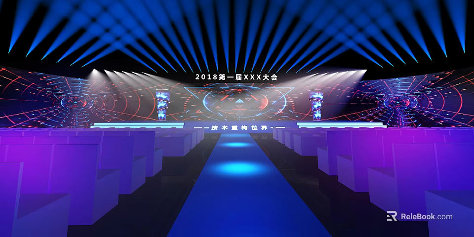 2018 First Session Conference Venue With Stage Lighting Seats And Background Screens 3d model 