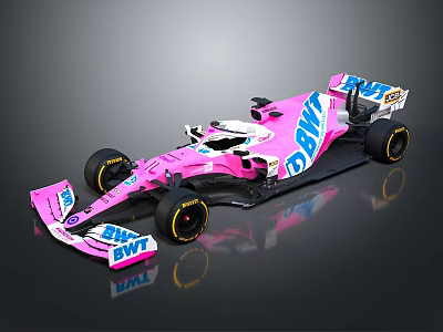 Pink BAWT Formula 1 Racing Car With Aerodynamic Body And Wheels 3d model