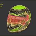 Green and Black Helmet Design With Red Visor Avatar Lettering And Gold Patterns