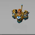 Detailed Gold Blue Spiked Armor with Round Ornaments Gemstone and Orange Hair Figure