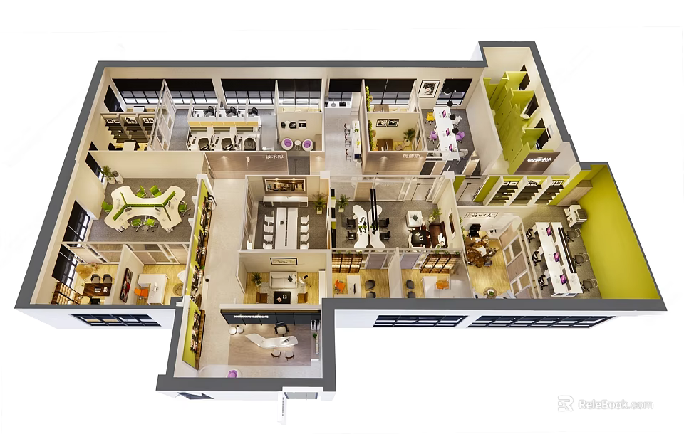 Detailed Birds Eye View House Floor Plan With Living Dining Kitchen And Bedroom Layout 3d model 