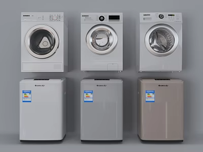 Modern Front Loading And Top Loading Washing Machines In Various Colors 3d model