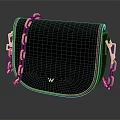 Black Leather Crossbody Bag With Gold Chain And W Logo Design