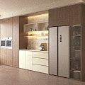 Modern Kitchen Sideboard With Wooden Storage Cabinets Glass Doors And Built In Lighting