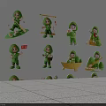 Adorable Green Figurines Wall Decor With Various Poses And Activities 3d model