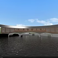 Traditional Arch Bridge With Curved Roof Over Water And Cherry Blossom Trees