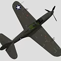 Olive Green Military Fighter Aircraft With Star Insignia On Wings And Propeller