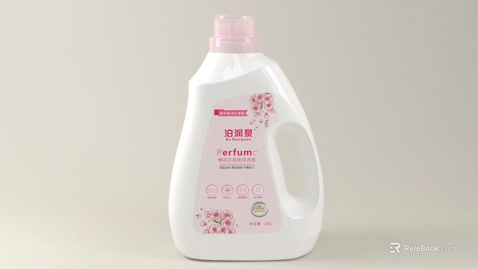 Fragrant Bathroom Accessories Laundry Detergent With Pink Floral Design And White Bottle 3d model 