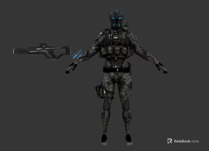 Sci Fi Game Movie Character With Tactical Armor Blue Luminous Helmet And Weapon 3d model 