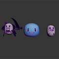 Cute Cartoon Characters Including Scythe Wielding Black White Figure Blue Round And White Ghost