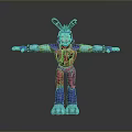 3D Cartoon Character With Blue Ears Arms And Pink Purple Body Standing With Arms Outstretched