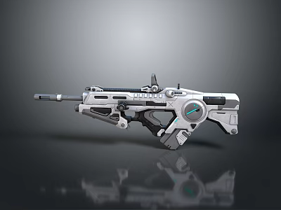 Futuristic Sci-Fi Gun Featuring Metallic Design Scope Green Light Indicator And Surface Reflection 3d model