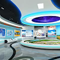 Modern Exhibition Hall Interior With Circular Display Platform And Blue Lighting 3d model