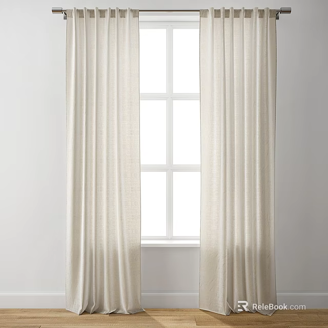 Beige Linen Curtain for Window with Natural Light and Simple Design 3d model 