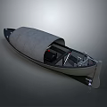 Modern Wooden Boat With Gray Canopy Dark Hull And Interior Seating Structure
