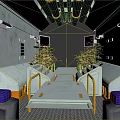 Futuristic Tech Interior Landscape With White Blue Walls Black Orange Pipes And Green Plants