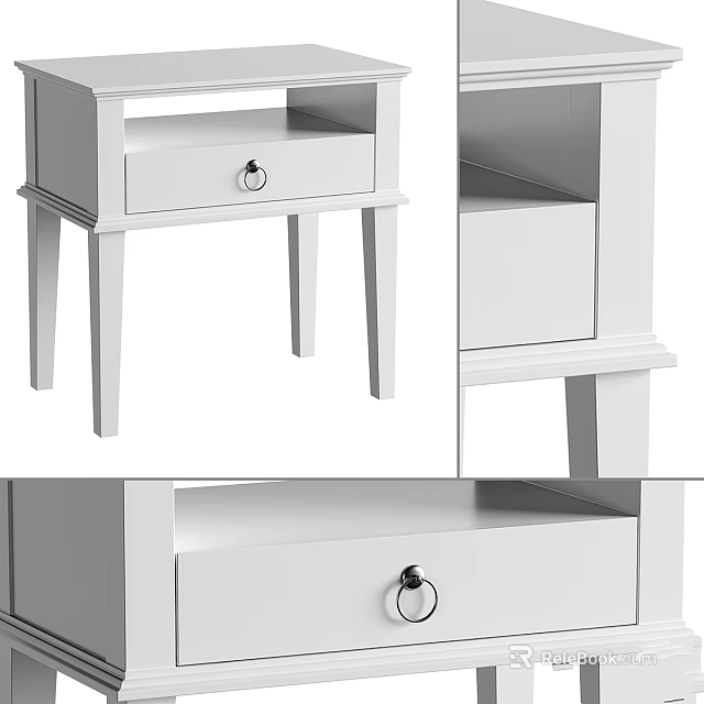 White Bedside Table With Drawer And Shelf Modern Furniture Design 3d model 