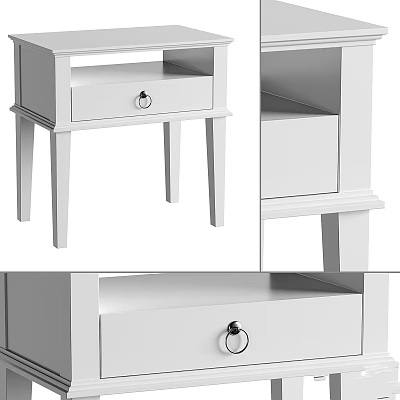 White Bedside Table With Drawer And Shelf Modern Furniture Design 3d model