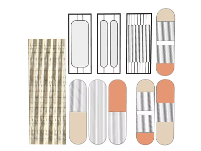Various Stylish Room Dividers With Bamboo Weave Striped Patterns And Colorful Designs 3d model