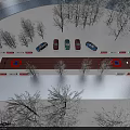 Snowy Winter Track With Audi Branded Signage Parked Cars And Bare Trees Surrounding