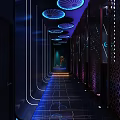 Modern Elevator Hallway Interior Design With Blue Lighting And Geometric Ceiling Decor 3d model