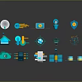 Various Network Technology Icons Including Satellite Server Shield Router And Signal Tower
