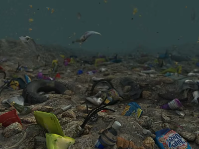 Underwater Marine Debris Scene With Plastic Bottles Tires And Various Trash 3d model