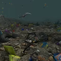 Underwater Marine Debris Scene With Plastic Bottles Tires And Various Trash